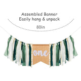Safari Jungle 1st Birthday Highchair Banner, Dark Green Burlap Cake Smash Decor