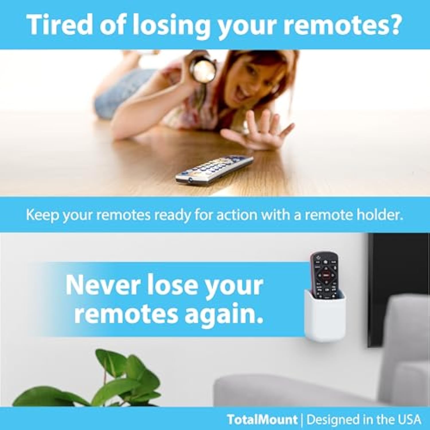 2-Pack Universal Remote Control Holders Wall or TV Mount Medium White