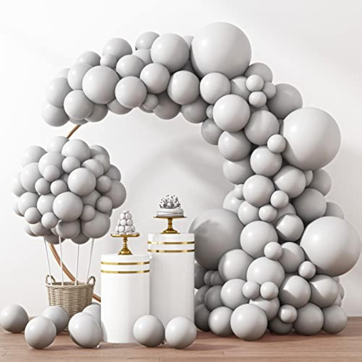 129pcs Matte Gray Balloon Garland Kit – 18–5" Balloons for Party, Wedding & Baby Shower