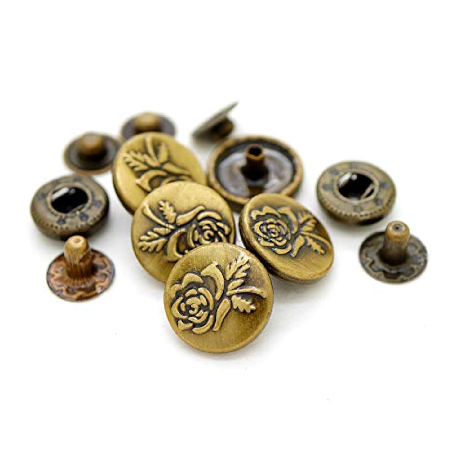 Rose Snap Fasteners S-Spring Socket Popper Snaps Buttons Antique Brass