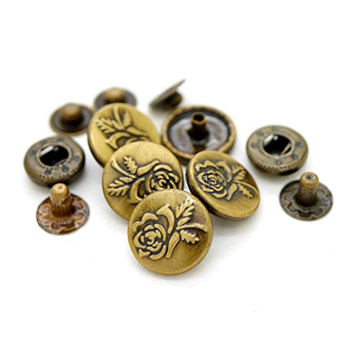 Rose Snap Fasteners S-Spring Socket Popper Snaps Buttons Antique Brass