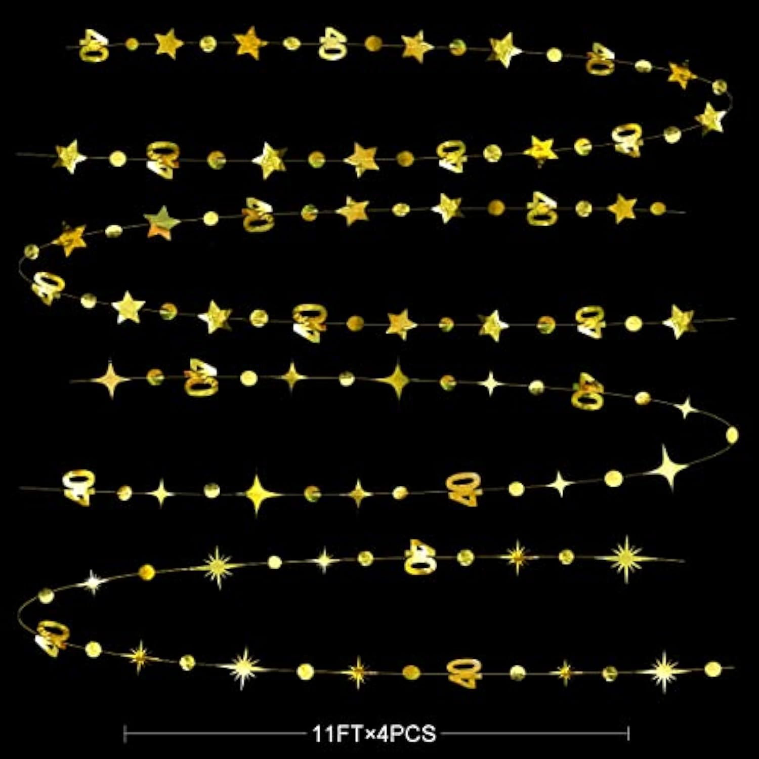 Gold 40Th Birthday Decorations Number 40 Circle Dot Twinkle Star Garland Metallic Hanging Streamer Bunting Banner Backdrop For Women Mens 40 Year Old Birthday Forty Anniversary Party Supplies