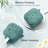 AirPods 4 Case, Engraved Case Compatible with Apple AirPods 4th Generation Cases for Women, Cute Soft Silicone Full Protective Cases Cover with Cleaner Kit & Keychain, PineGreen