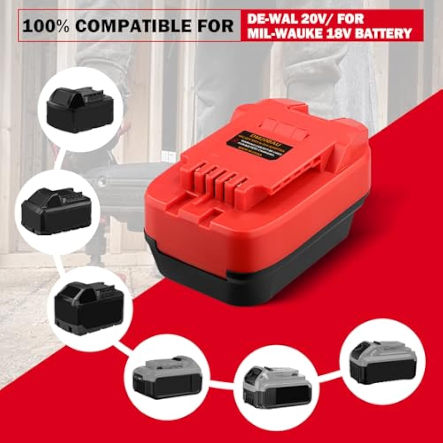 Adapter For Bauer 20V Cordless Tools Fits For Dewalt For Milwaukee 18V/20V Li-Ion Battery Converter, For Dewalt 20V Max Xr Dcb203 Dcb205, For Milwaukee M18 Battery