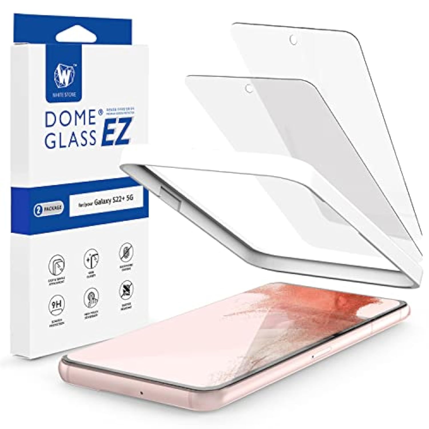 Whitestone Ez Galaxy S22 Plus Screen Protector Ez Full Coverage Tempered Glass Shield [Easy Install] By Whitestone For Galaxy S22 Plus - Two Pack