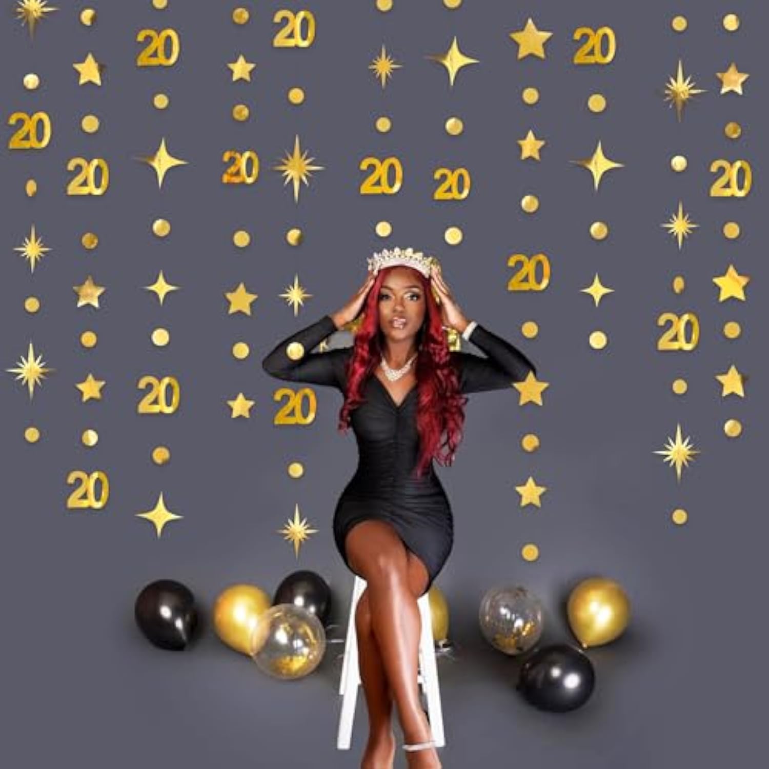 Gold 20Th Birthday Decorations Number 20 Circle Dot Star Garland Metallic Streamer Banner Backdrop For Women Mens Twenty Years Old Birthday Cheers To 20 Years Happy 20Th Anniversary Party Supplies