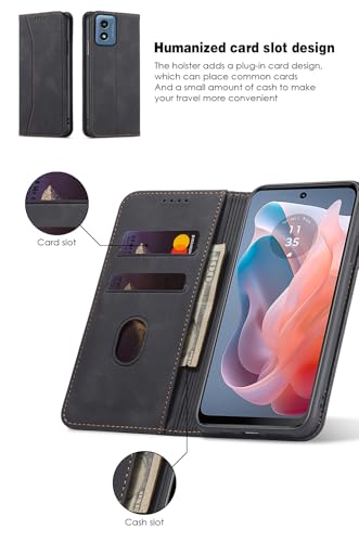 Flip Wallet Phone Case for Motorola Moto G Play 4G 2024 with Tempered Glass Screen Protector Magnetic Closure Folio Cover Credit Card Holder Slot