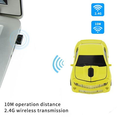 Car Mouse Wireless Sport Car Shape Mouse Laptop Desktop Computer Mouse Optical Mice With 2.4Ghz Nano Usb Led Headlight (B-Yellow)