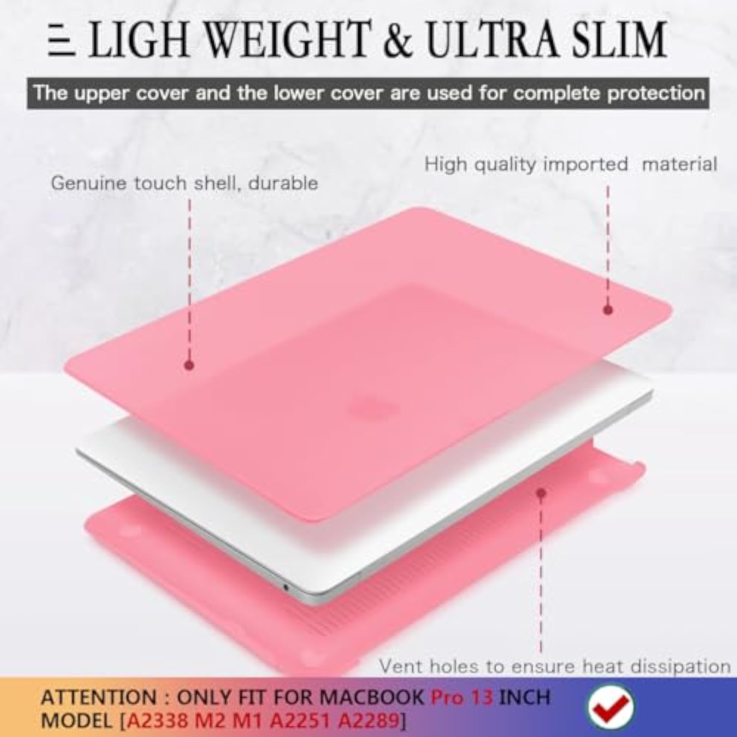 Case For Macbook Pro 13 Inch Pink A2338 A2251 A2289 Model, Plastic Cover With Keyboard Cover For 2025-2016 Macbook Pro 13" M2 M1, Matte Pink