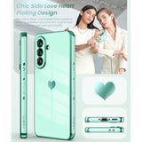 For Samsung Galaxy A36 5G Case With 2X Screen Protector, For Girl Women Cute Girly Love-Heart Luxury Gold Soft Cover Camera Protection Bumper Silicone Shockproof Phone Case (Mint)