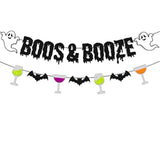 Boos and Booze Banner Halloween Ghost Bat Pumpkin Witches Sign Party Decorations