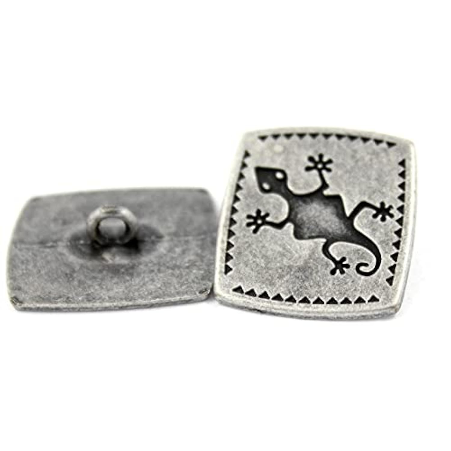 10 Pieces Gecko Rectangle Antique Silver Color Metal Shank Buttons. 24