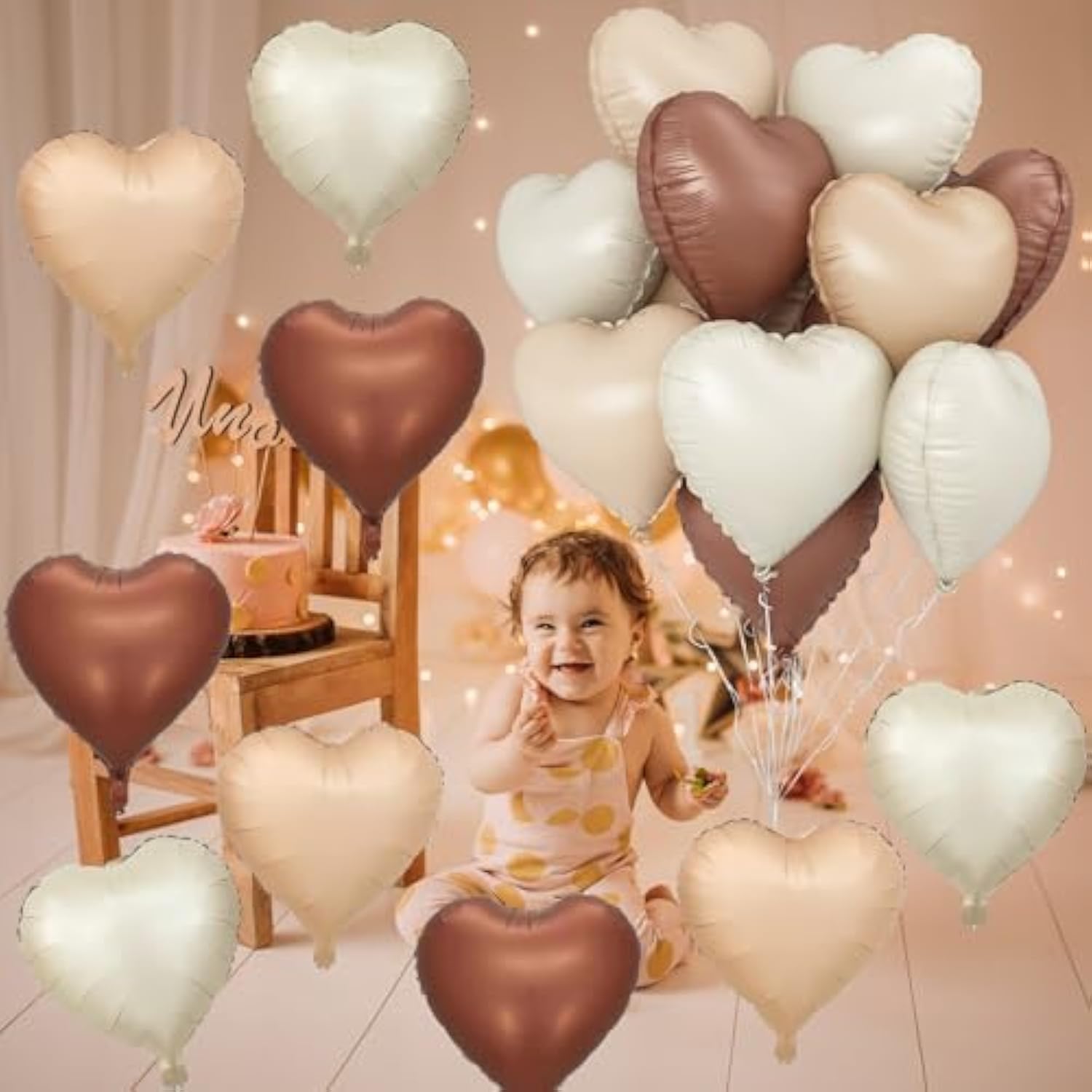 12PCS Cream Brown Heart Foil Balloons Beige Coffee Mylar Party Decor