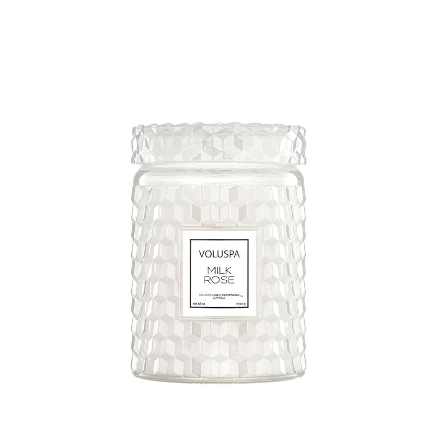 Voluspa Milk Rose, Large Candle Jar, 18 Ounce, 100 Hour Burn Time, Coconut Wax for Clean Burning, Handcrafted in The USA