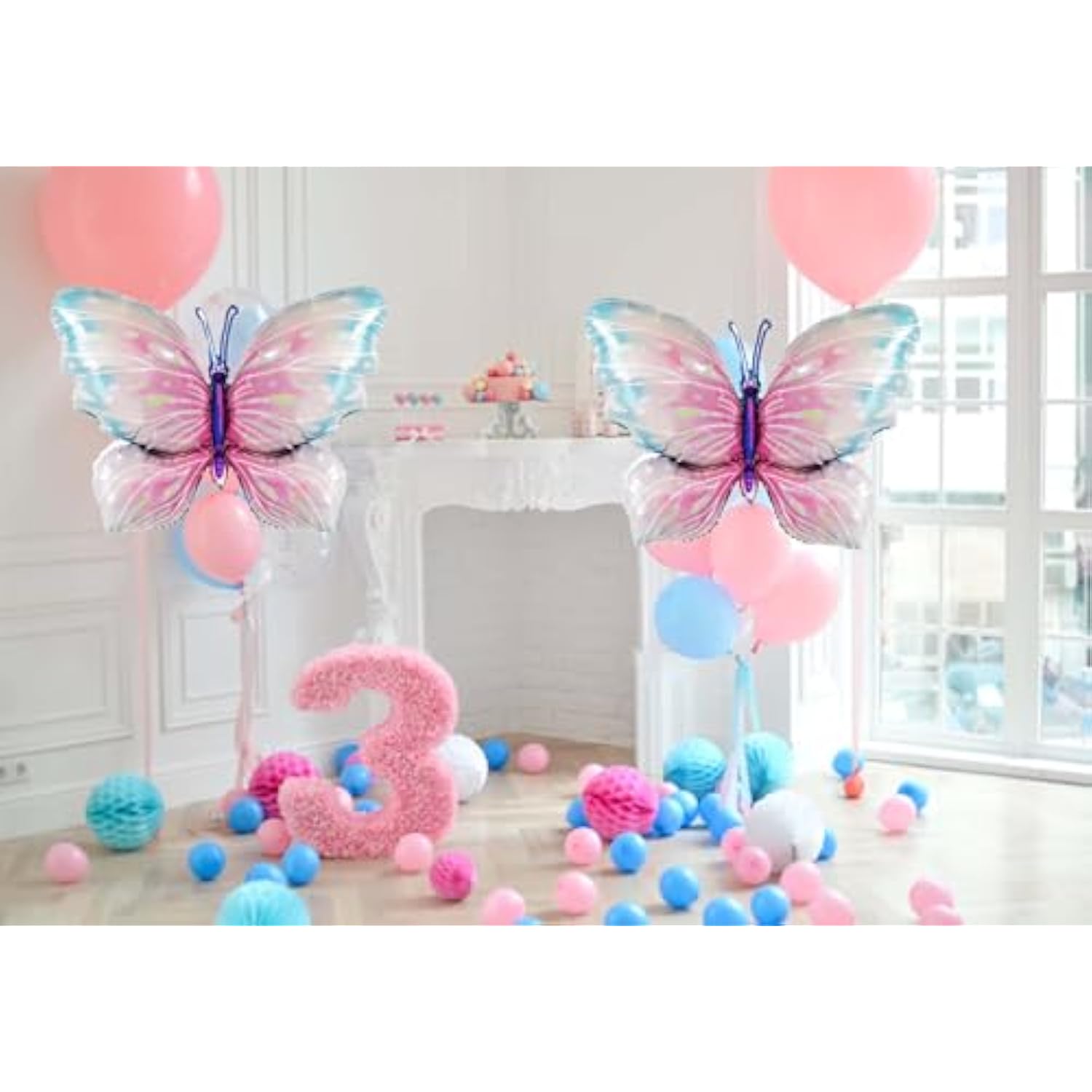 2 Pcs Pink Blue Butterfly Balloons Giant Butterfly Foil Mylar Balloon Butterfly Themed Party Girl Party Wedding Birthday Party Decoration Supplies