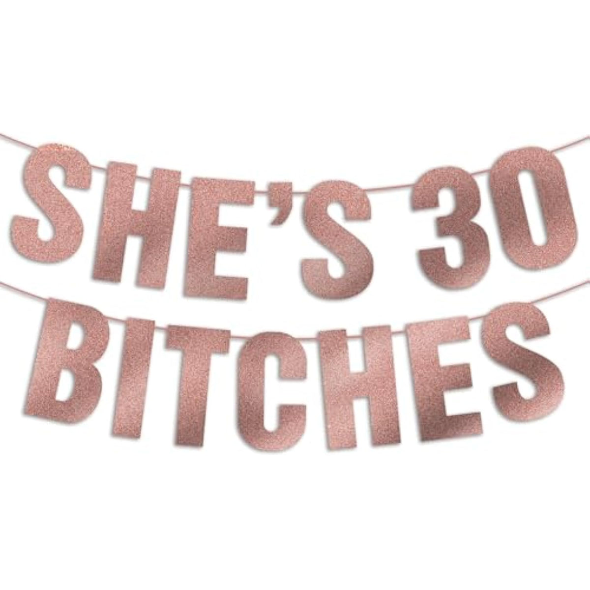 Happy 30th Birthday Rose Gold Glitter Pre-Strung Banner for Women