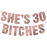 Happy 30th Birthday Rose Gold Glitter Pre-Strung Banner for Women
