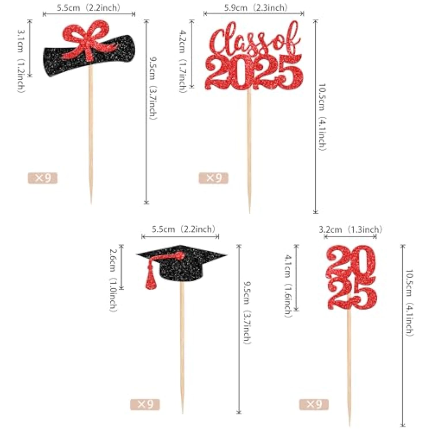 36 Pcs 2023 Graduation Theme Cupcake Toppers Glitter Class Of 2023 Graduation Cap Diploma Cupcake Picks Party Cake Decorations Supplies Red