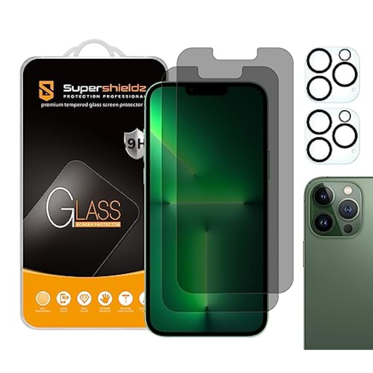 (2 Pack) (Privacy) Anti Spy Screen Protector Designed For Iphone 13 Pro Max (6.7 Inch)+ Camera Lens [Tempered Glass] Screen Protector, Anti Scratch, Bubble Free