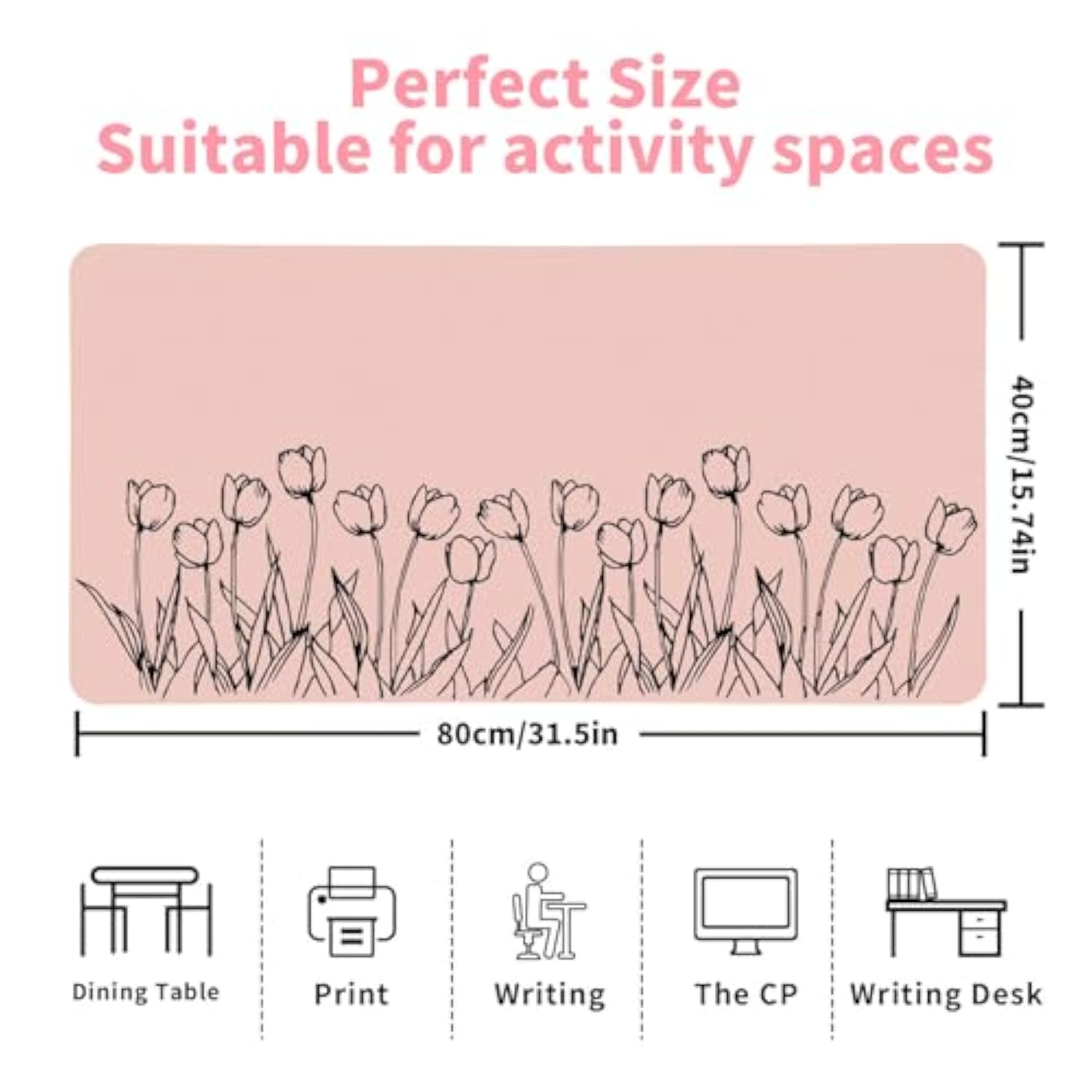 Tulip Flower Mouse Pads,Extended Gaming Mousepad Desk Mat Pink Mouse Pad For Wireless Mouse Keyboard Mat With Stitched Edges 31.5 X 15.75 In?Pink Tulip Flower?
