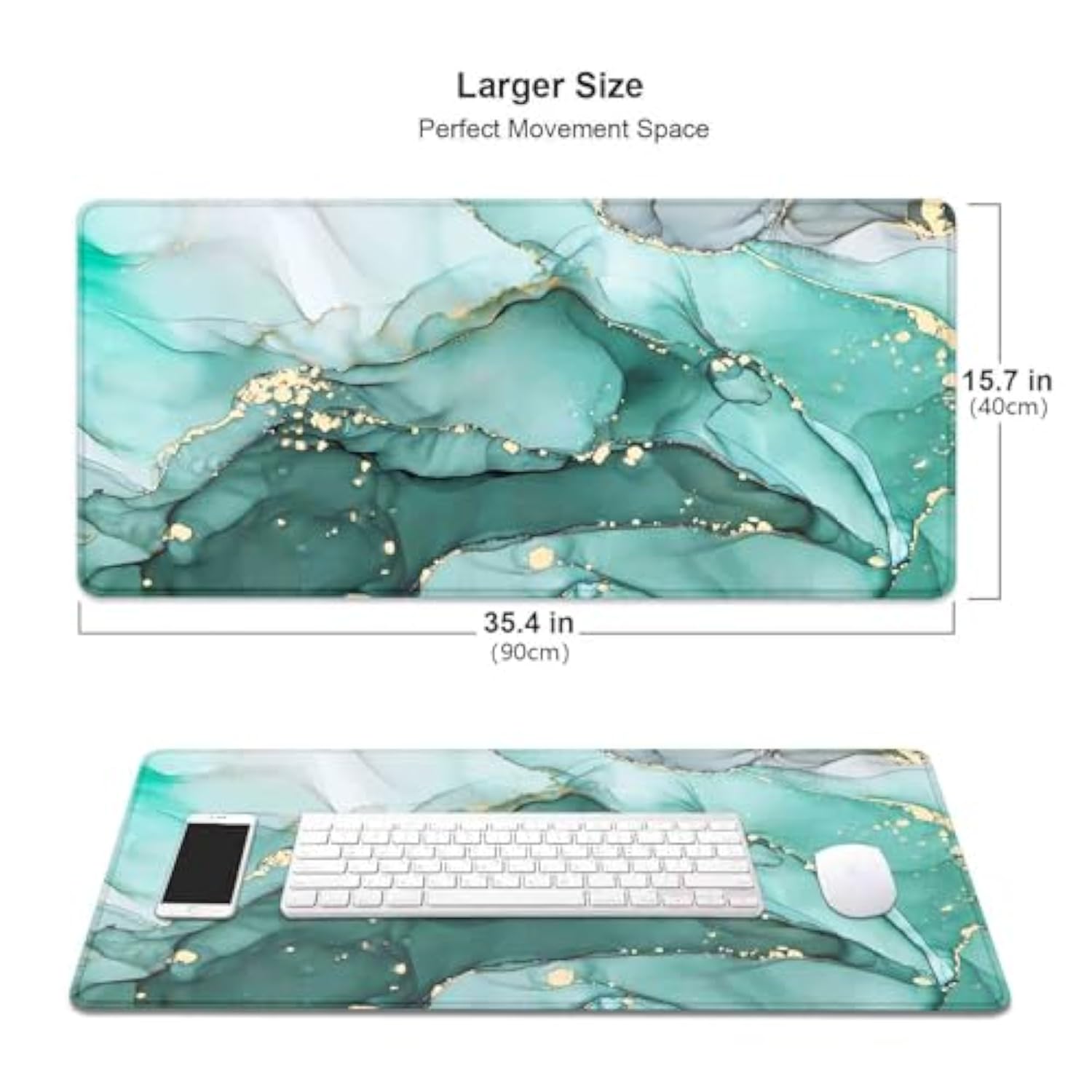 Teal Turquoise Marble Desk Mat, Abstract Swirls Desk Pad Cute, Modern Ink Art Large Extend Mouse Pad Xl, Sunrise Aesthetic Desktop Mat Laptop Mat For Desk, Gift For Women Men