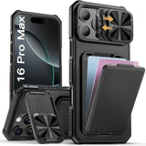 iPhone 16 Pro Max Case with Card Holder, Kickstand, Camera Cover, Rugged Protection