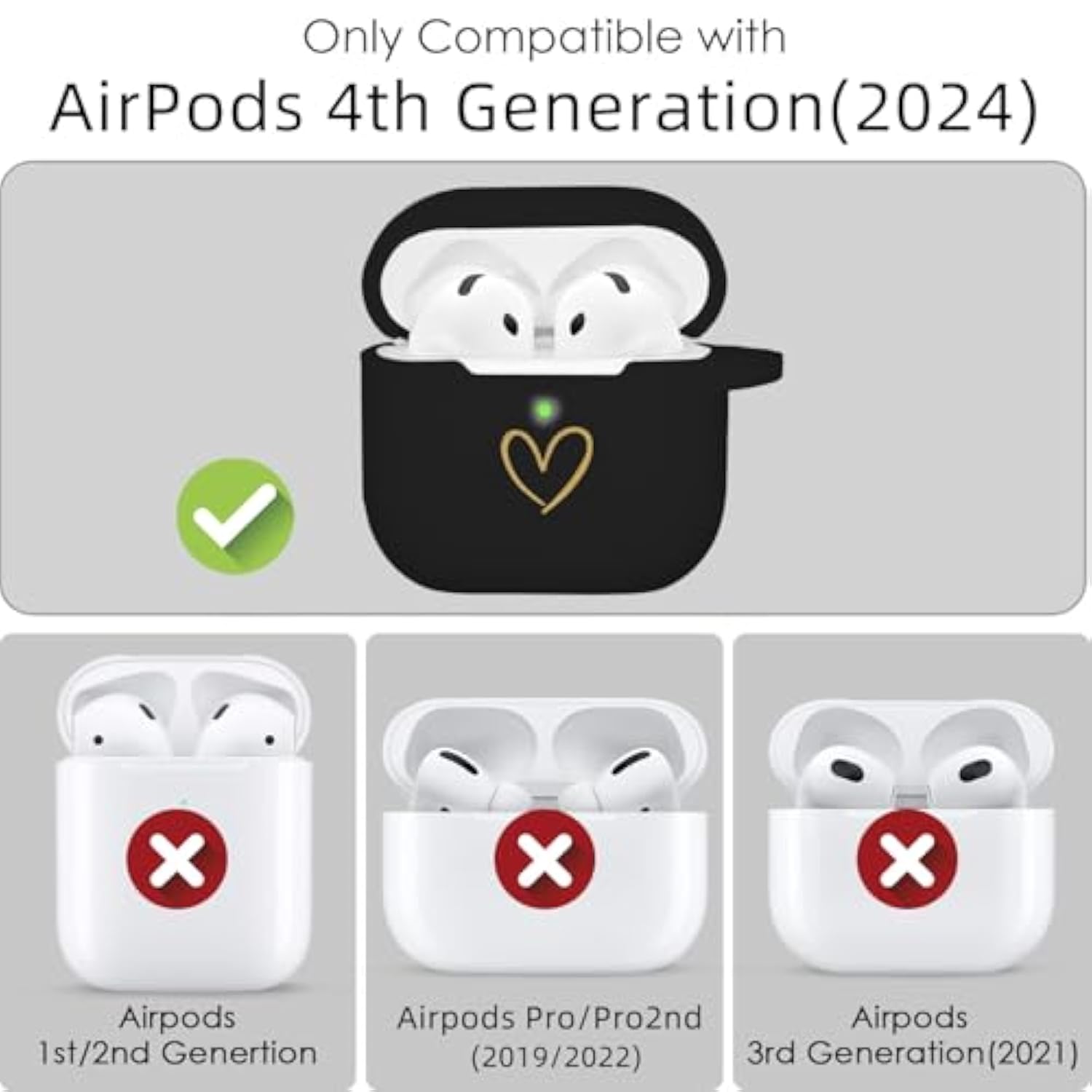 Compatible Airpods 4 Case Cover, Soft Silicone Case With Gold Heart Pattern For Airpods 4Th Generation With Cute Butterfly Keychain For Girls Women (Black)