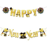 2026 New Year Party Supplies with Gold Glitter Balloons, Streamers, Banner, and Photo Props