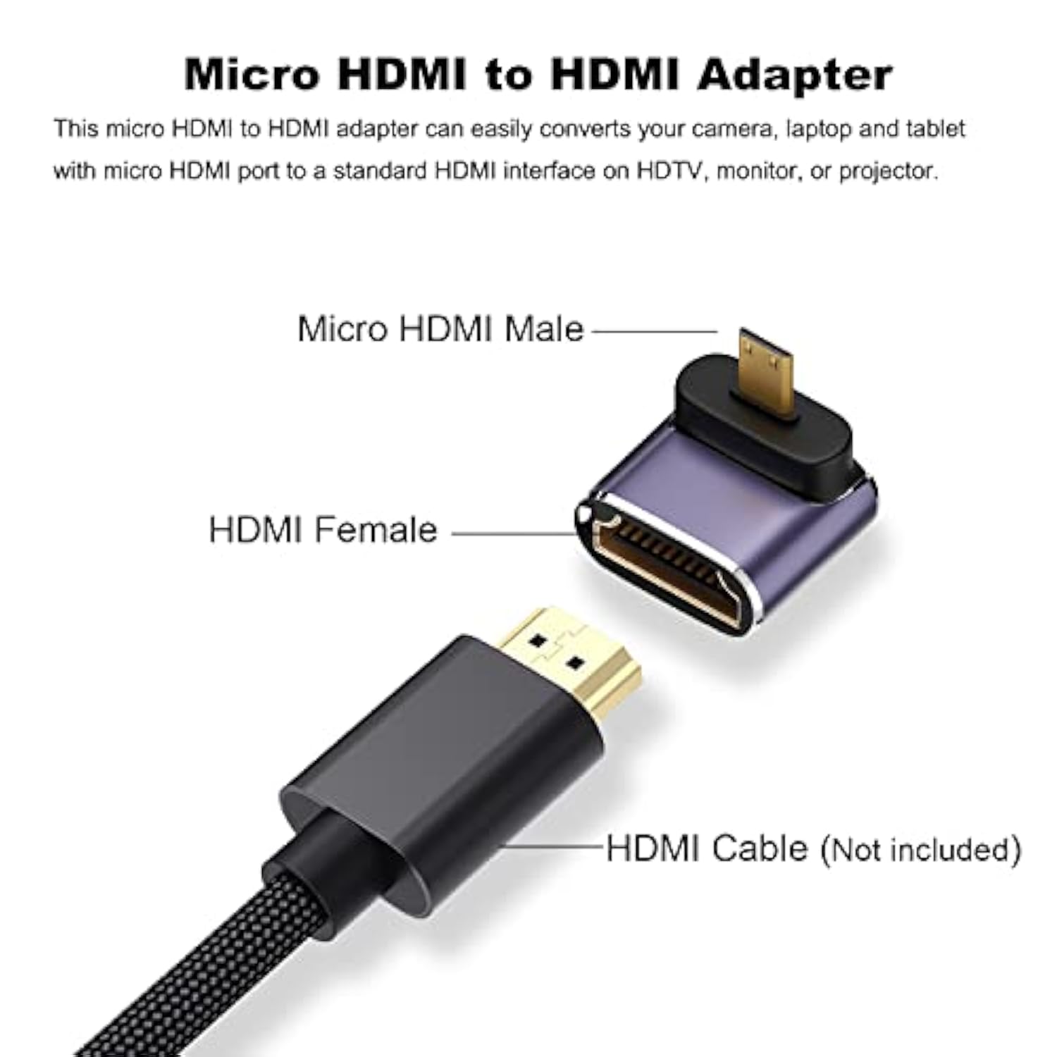 8K Micro Hdmi To Hdmi Adapter (2 Pack), Up And Down 90 Degree Right Angle Micr