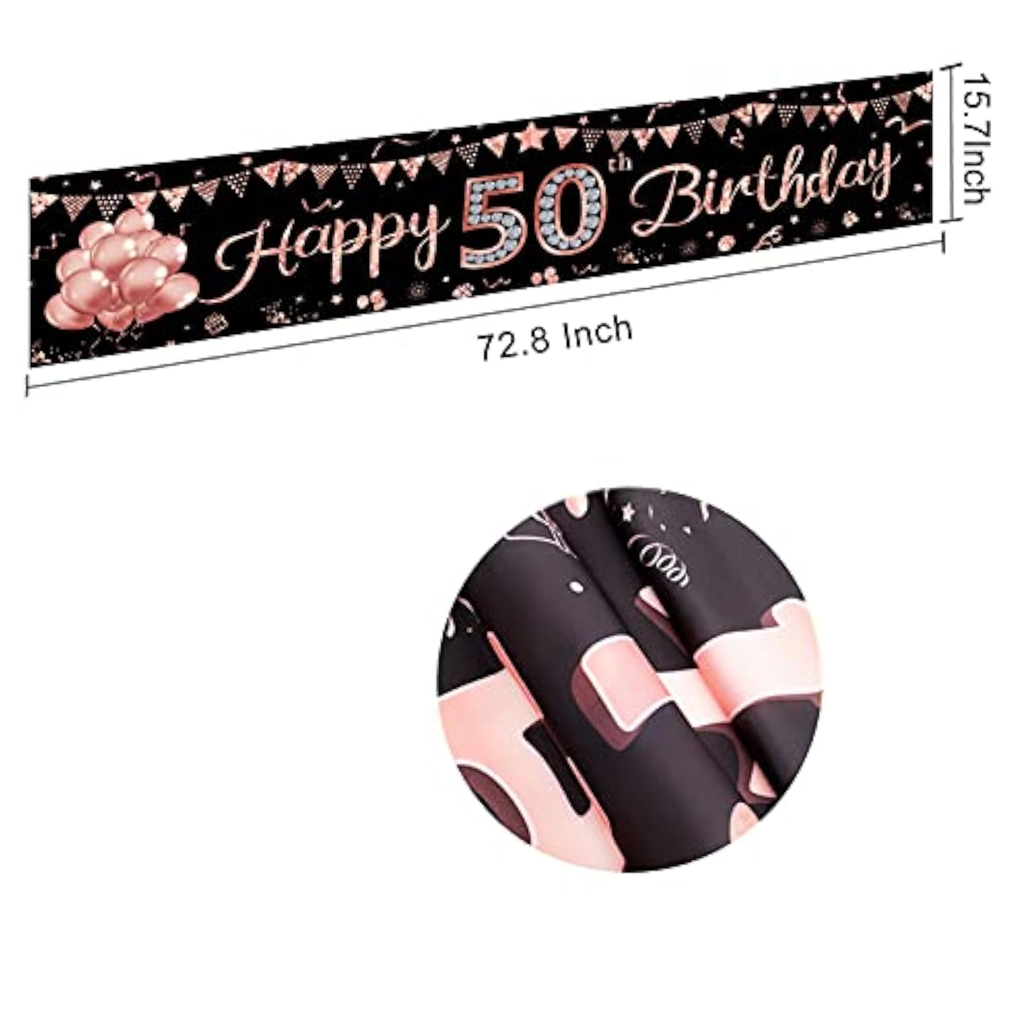 Rose Gold Happy 50th Birthday Banner & Glitter Backdrop for Women