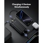Portable Charger 20000Mah, Built-In Cable Fast Charging Power Bank, Pd Qc 3.0 Travel Essentials Battery Pack, 4 Output & 2 Input Phone Charger For Iphone,Samsung, Android-Black