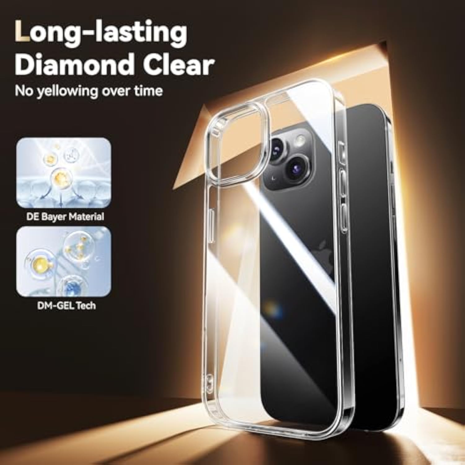 Diamond Clear For Iphone 14 Case With 2X Screen Protector + 2X Camera Lens Protector, [Not Yellowing][Military-Grade Protection] Slim Thin Shockproof Phone Case For Iphone 14, Clear