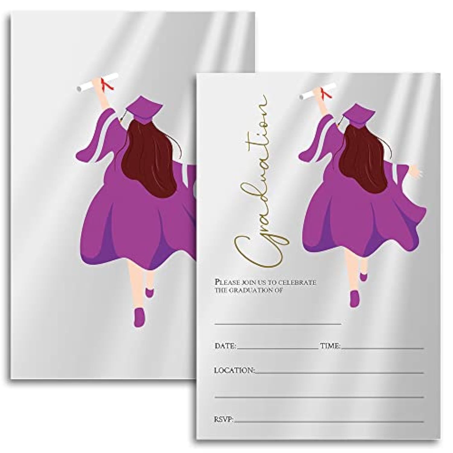 20 Cards With Envelopes, Graduation Party Invitations 2026, 2026 College, High School, University Grad Celebration. (Purple)