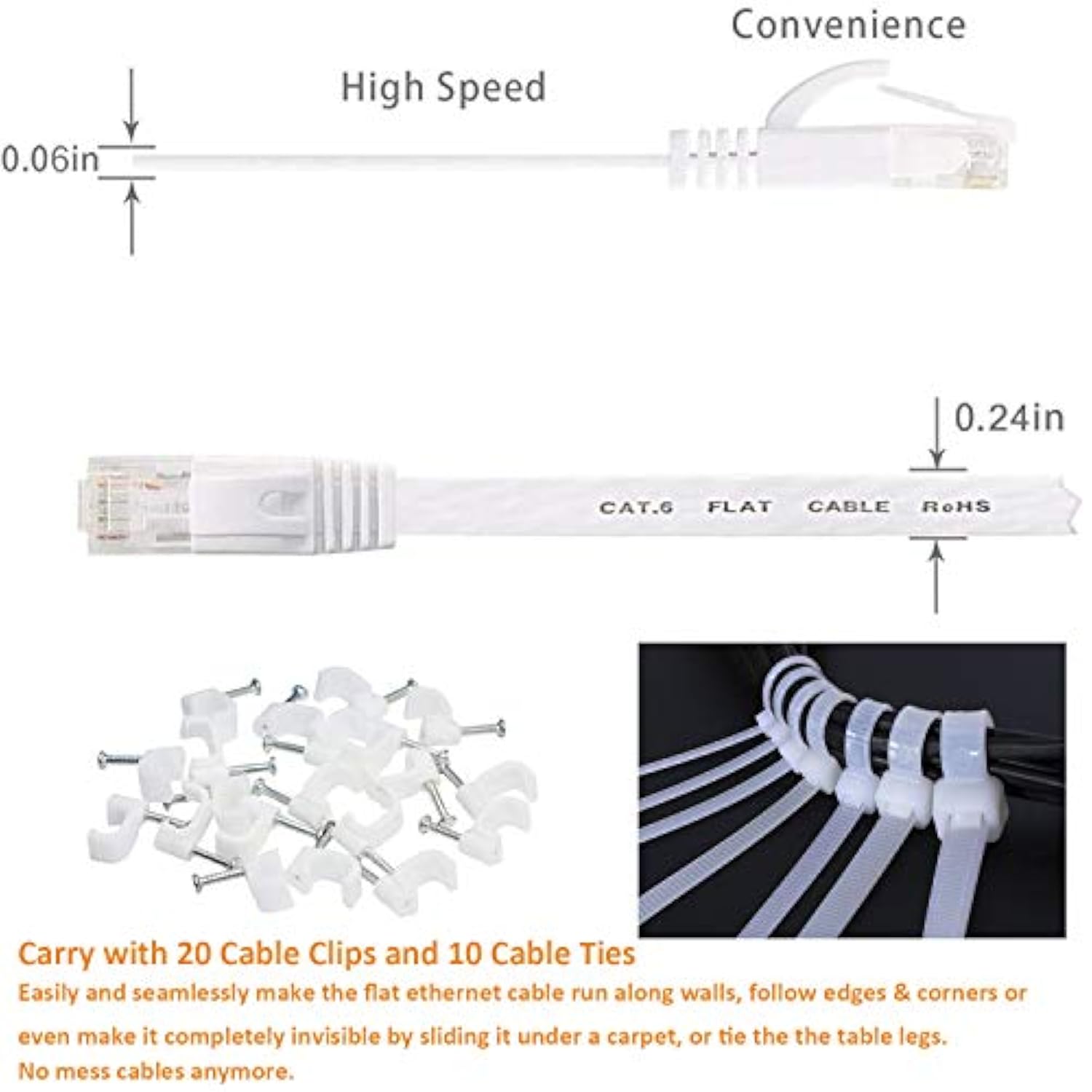 Ethernet Cable 50 Ft, Cat 6 Lan Cable Ethernet Cord, Slim Long Flat Computer I