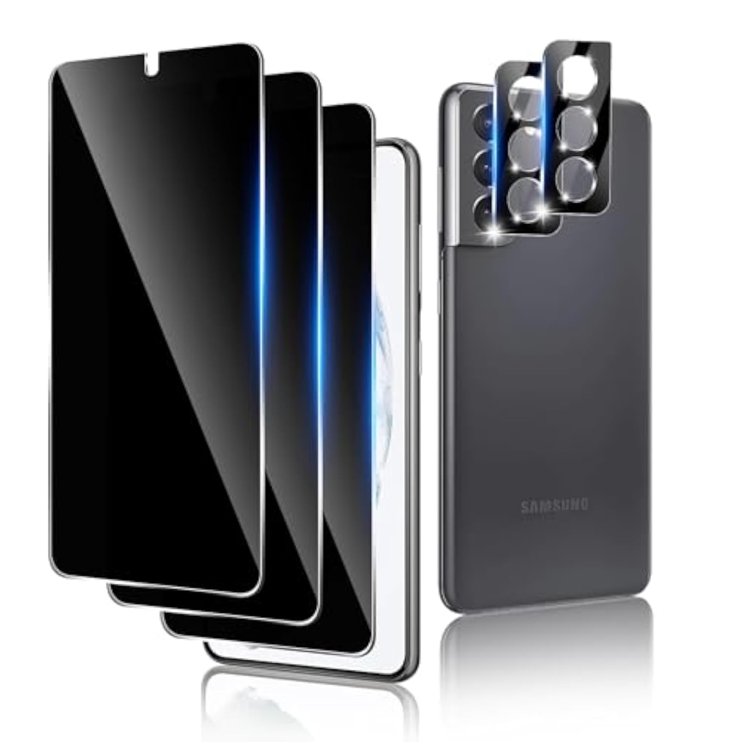 [3+2 Pack] For Galaxy S21/S21 5G Privacy Anti-Spy Screen Protector And Camera Lens Protector,9H Hardness,Anti-Scratch,Hd Clear,[Case Friendly]