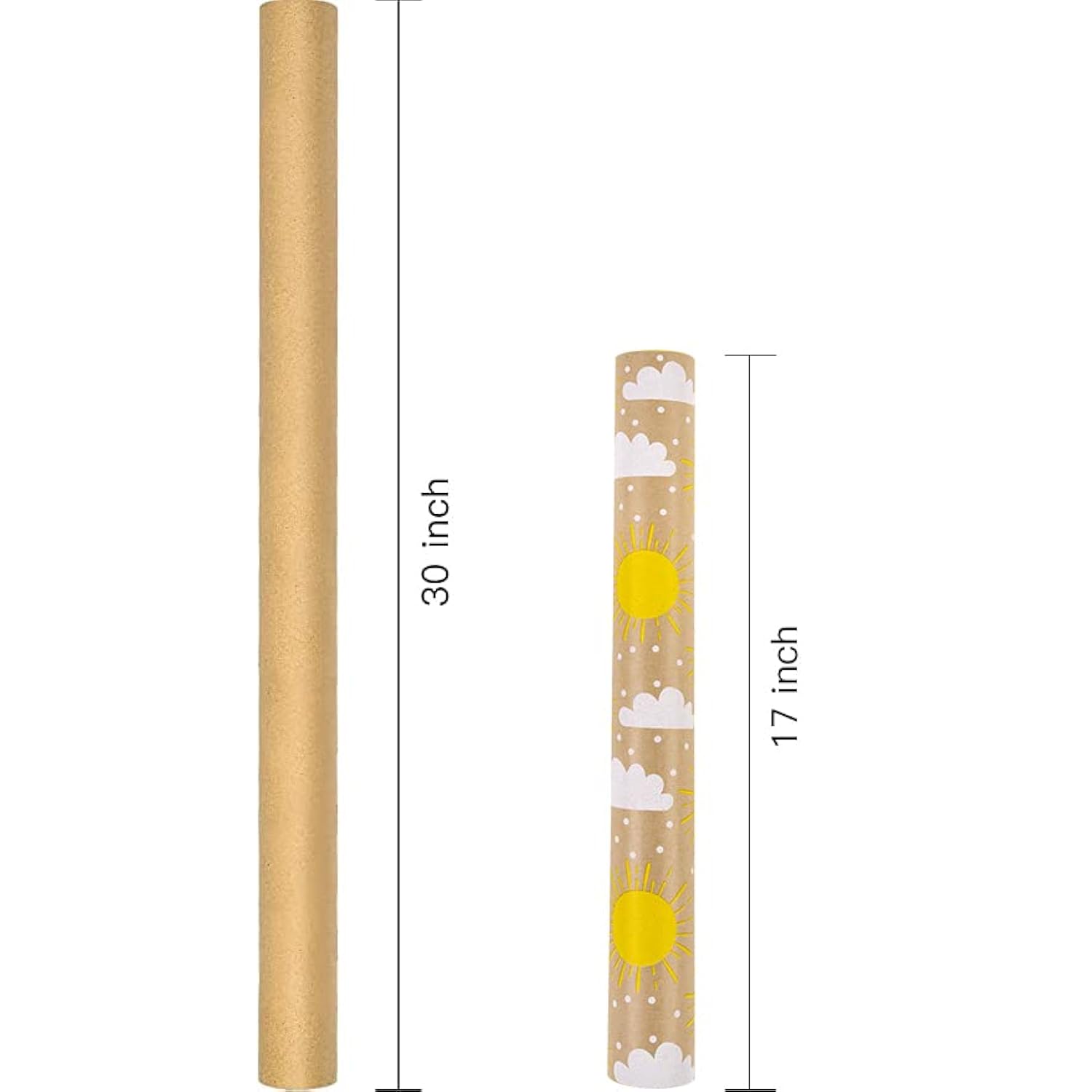 Kraft Wrapping Paper Roll - Mini Roll - Sun And Cloud Design Great For Birthday, Party, Baby Shower - 17 Inches X 32.8 Feet