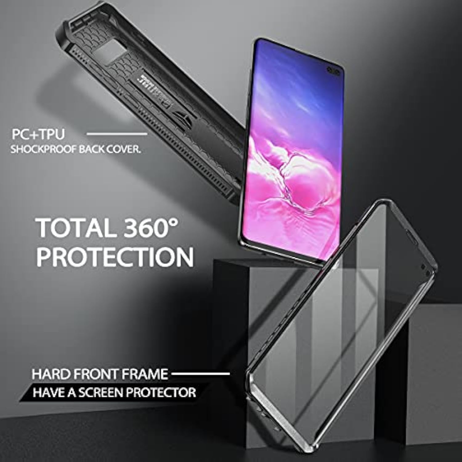For Samsung Galaxy S10+ Plus Case, [Built In Screen Protector And Kickstand] Heavy Duty Grade Protection Shockproof Protective Cover For Samsung Galaxy S10 Plus Black