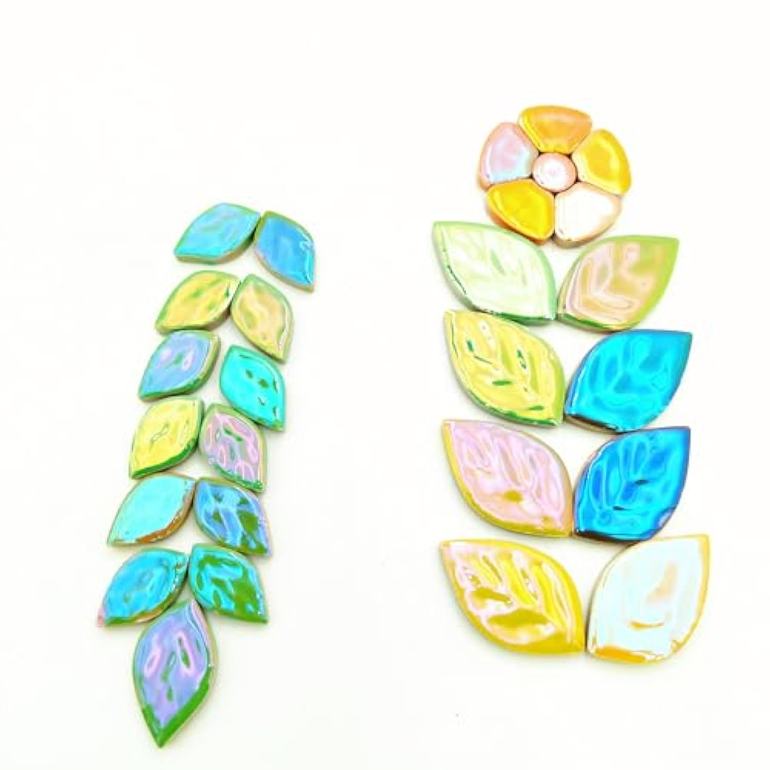 70pcs 1.1lb Iridescent Flower & Leaf Ceramic Mosaic Tiles for DIY Crafts