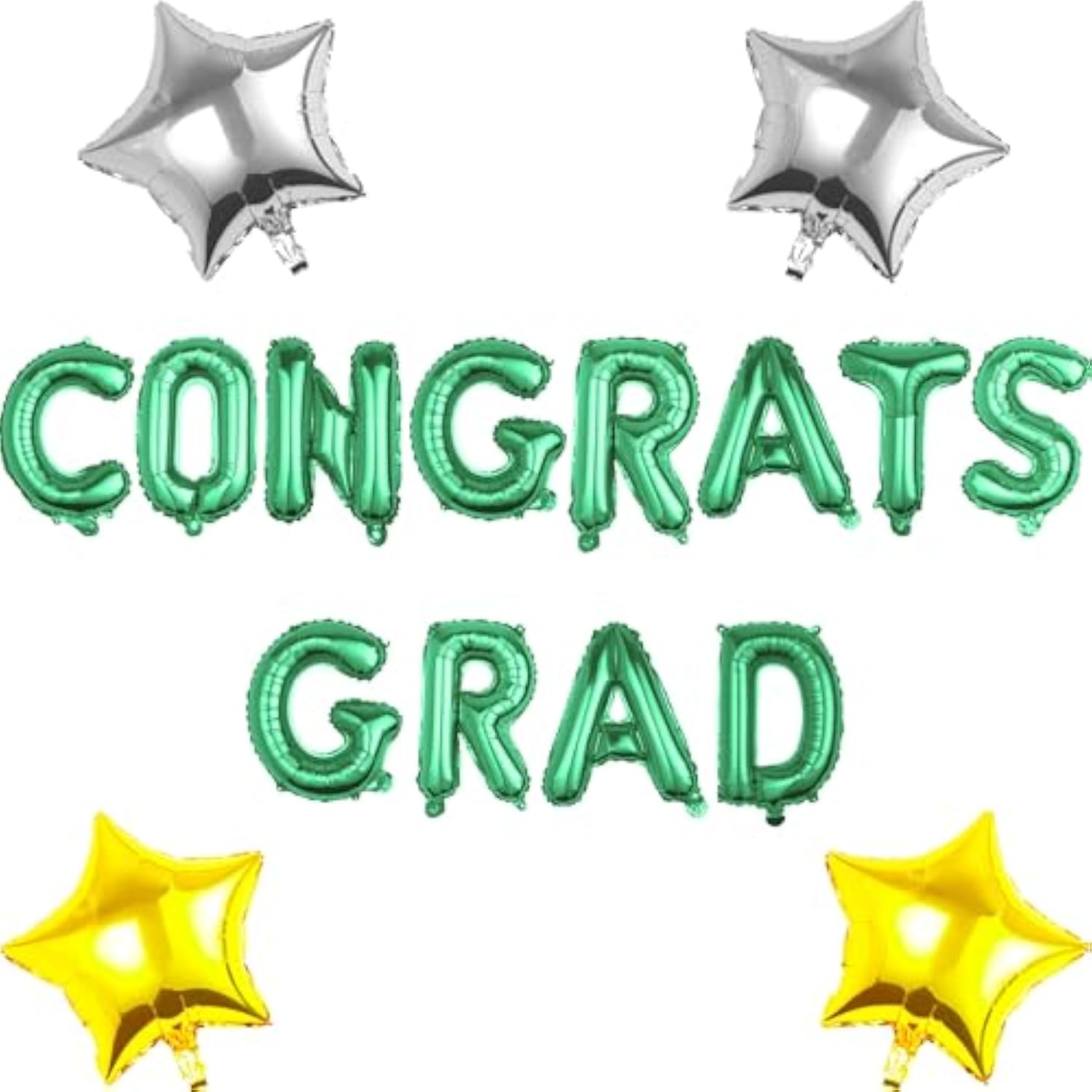 Congrats Grad Green Foil Balloons Star Letters for Graduation Retirement Party