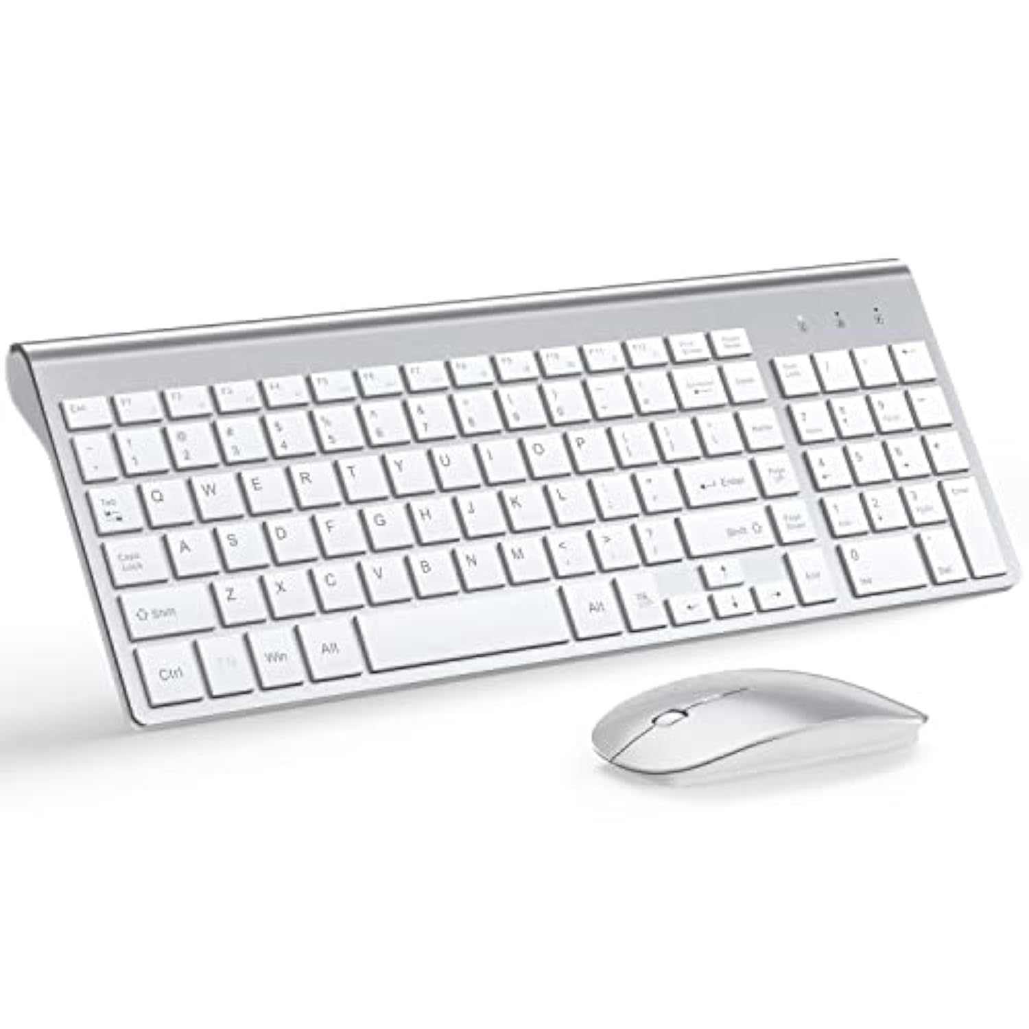 Wireless Keyboard And Mouse Ultra Slim Combo, 2.4G Silent Compact Usb 2400Dpi Mouse And Scissor Switch Keyboard Set With Cover, 2 Aa And 2 Aaa Batteries, For Pc/Laptop/Windows/Mac-Silver White