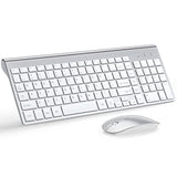 Wireless Keyboard And Mouse Ultra Slim Combo, 2.4G Silent Compact Usb 2400Dpi Mouse And Scissor Switch Keyboard Set With Cover, 2 Aa And 2 Aaa Batteries, For Pc/Laptop/Windows/Mac-Silver White