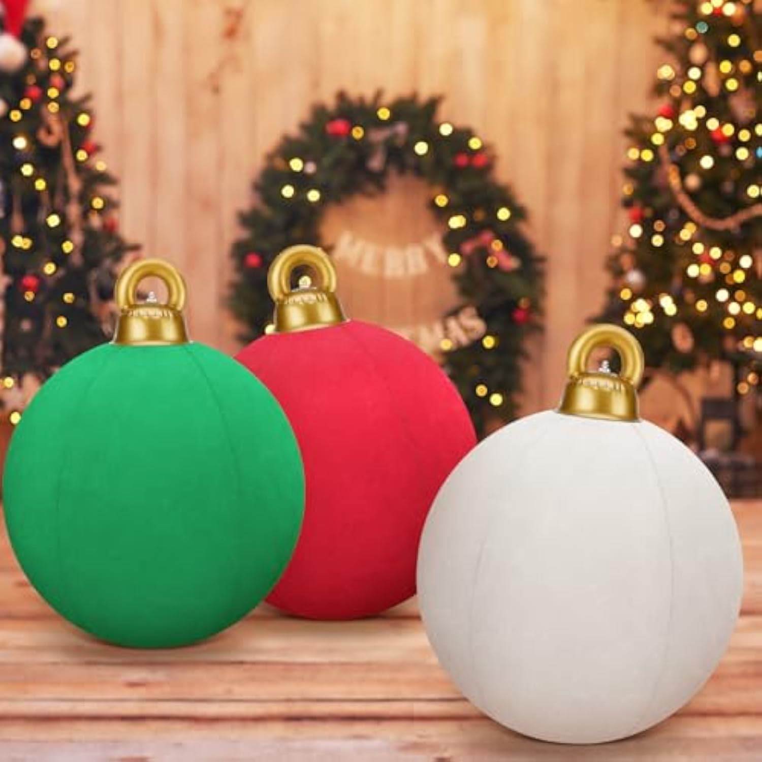 3 Pcs 32 Inch Giant Velvet Christmas Inflatable Balls Ornament Flocked Xmas Pvc Inflatable Flocked Ball Ornaments For Ch