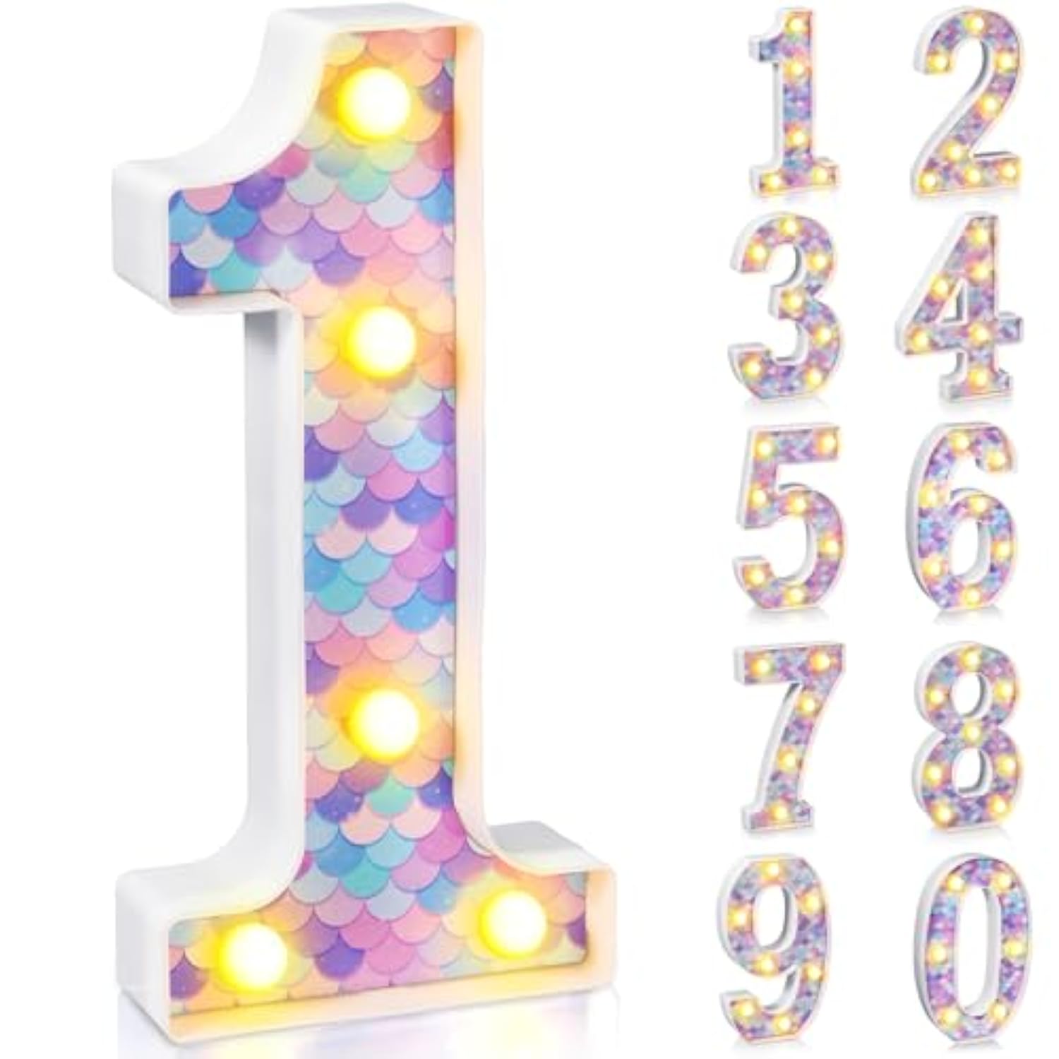 Mermaid Birthday Party Decoration, Decorative Led Glowing Numbers Mermaid Theme Marquee Digital Lights Table Centerpiece For Kids Under The Sea Birthday Baby Shower Party Decoration(1)