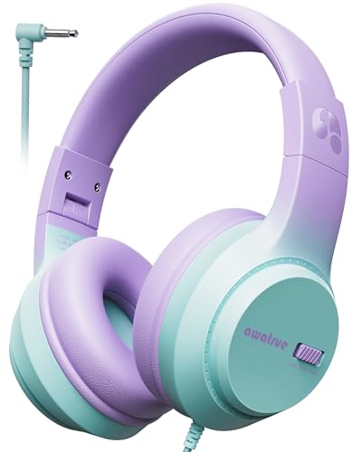 Kids Headphones, 74/85/94dB Volume Limiter, Foldable Wired Over Ear Headphones for Travel, 3.5mm Jack, Toddler Headphones for School, Chromebook,