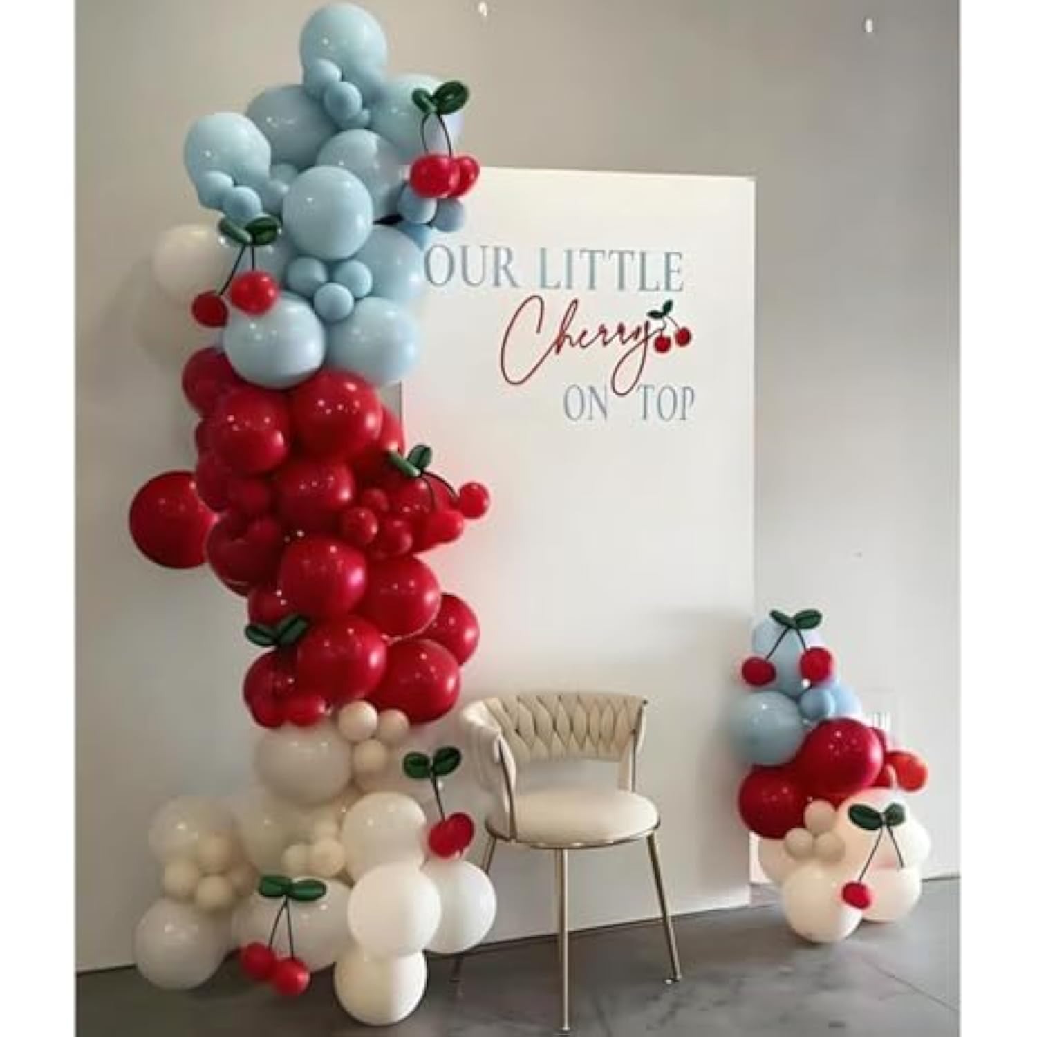 Cherry Balloon Arch Garland Kit, 13Ft 12In Double Stuffed Red Blue White Sand Cherry Balloons For Cherry On Top Baby Shower, Cherry Birthday Decorations Party