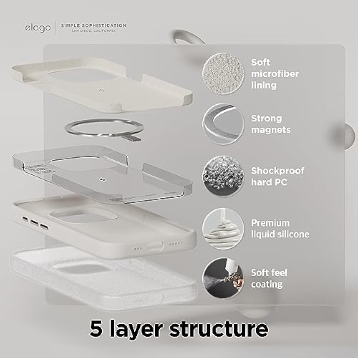 elago Magnetic Silicone Case Compatible with iPhone 15 Pro Case 6.1 Inch Compatible with All MagSafe Accessories - Built-in Magnets, Soft Grip Silicone, Shockproof [Stone]
