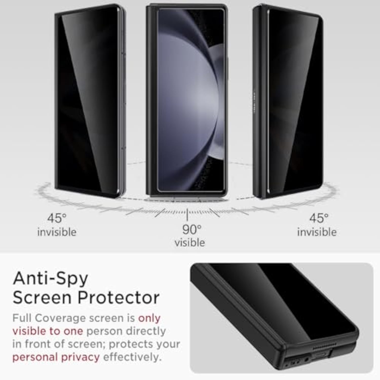Miimall for Samsung Galaxy Z Fold 5 Case with Privacy Screen Protector, Built-in Convenient Adjustable Kickstand & Magnetic Hinge Protection All-Inclusive Protective Case for Galaxy Z Fold 5 5G Black