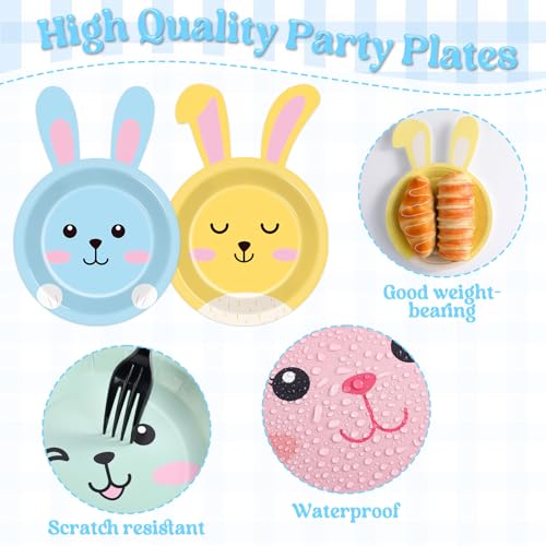 48pcs Easter Bunny Paper Plates Rabbit Tableware Decorations Spring Easter Bunny Shaped Dinnerware Set Rabbit Paper Plates Disposable 7 Inch Dessert Dinner Plates for Party Supplies Decoration