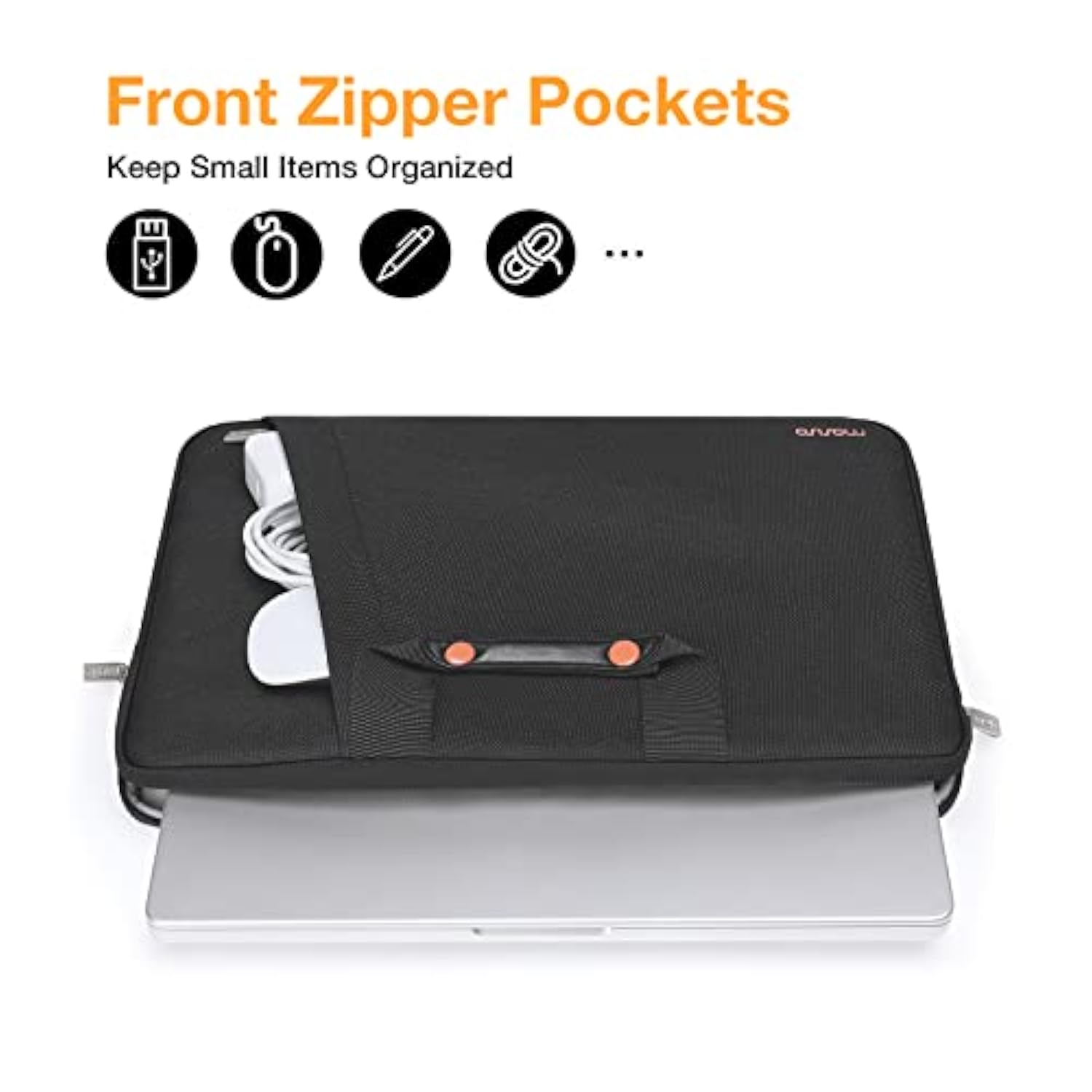 MOSISO Laptop Sleeve Bag Compatible with MacBook Air/Pro, 13-13.3 inch Notebook, Compatible with MacBook Pro 14 inch M4 M3 M2 M1 2025-2021, Polyester Vertical Bag with Bevel Pocket&Handle&Belt,Black