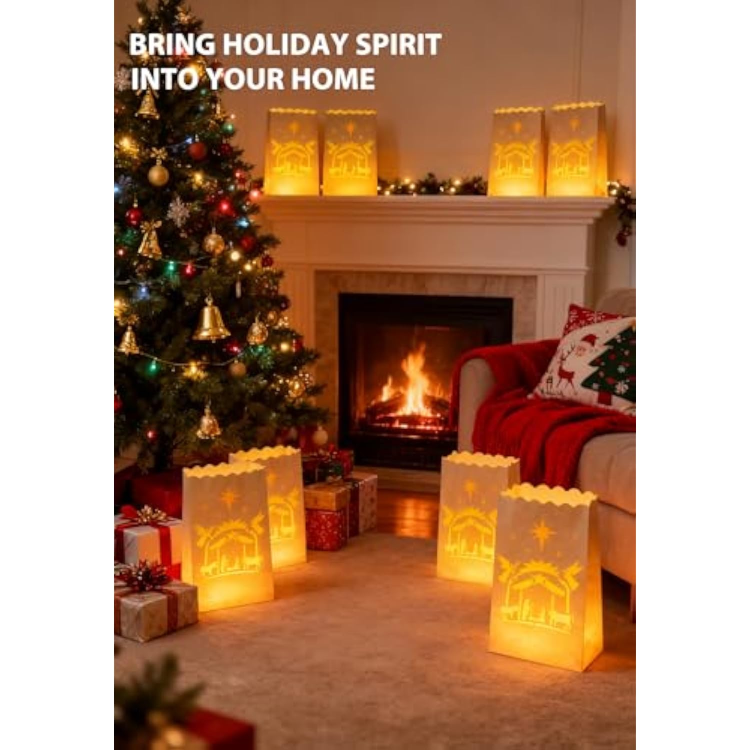 30 Pcs Luminary Bags With 35 Pcs Flameless Tea Lights, Led Tea Lights With Battery And Nativity Scene Luminaries For Outdoors, Christmas, Wedding, Thanksgiving, Pathway, Party Decor
